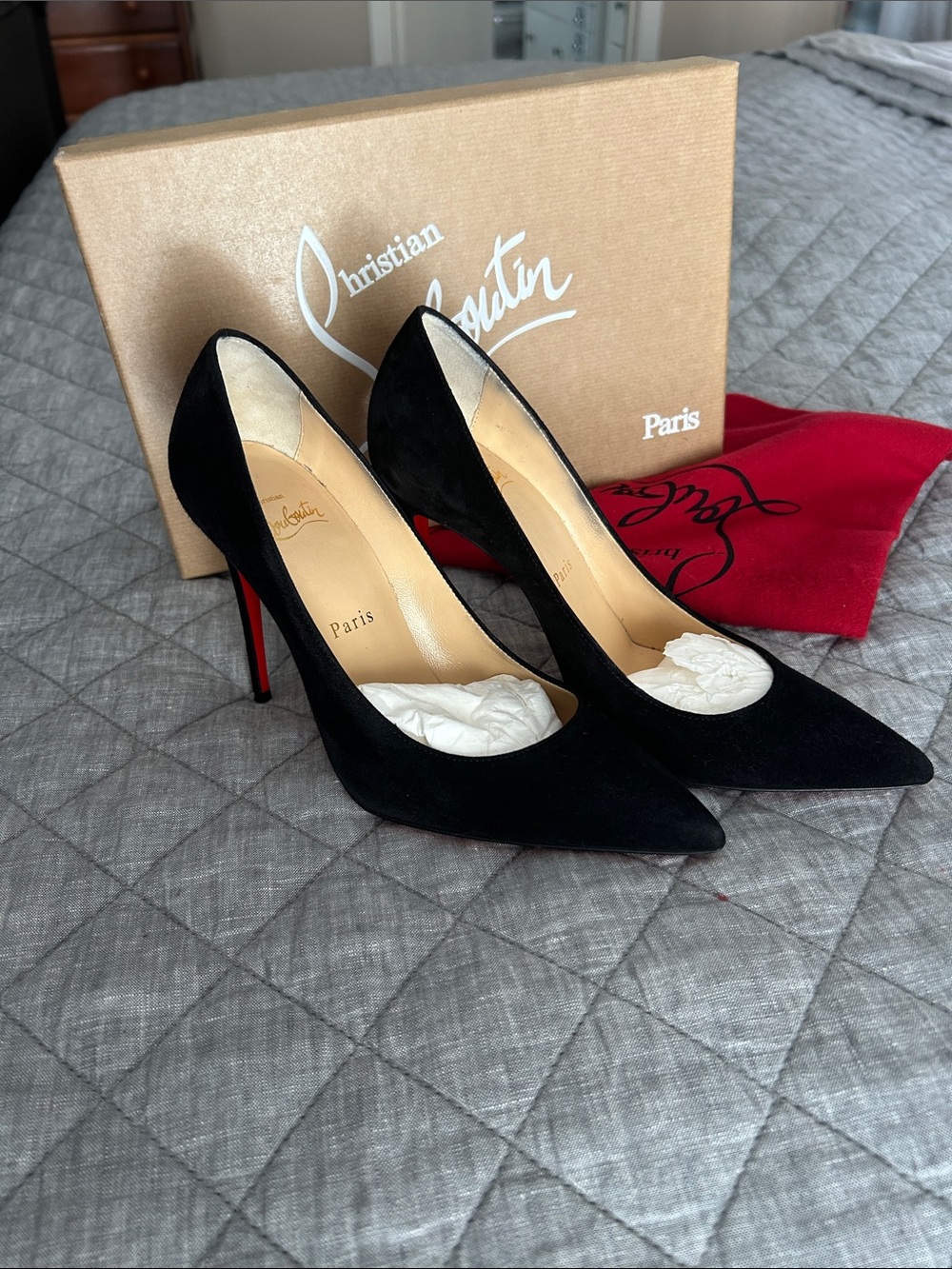 Christian Louboutin Kate Black Suede Pointed-Toe Stiletto Pumps